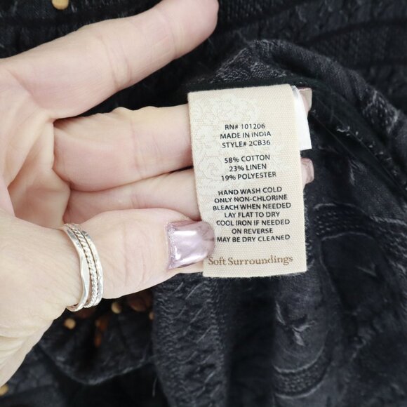 Soft Surroundings Linen Cardigan Womens S Black‎ Tribal Boho Grannycore Eclectic - Picture 5 of 16